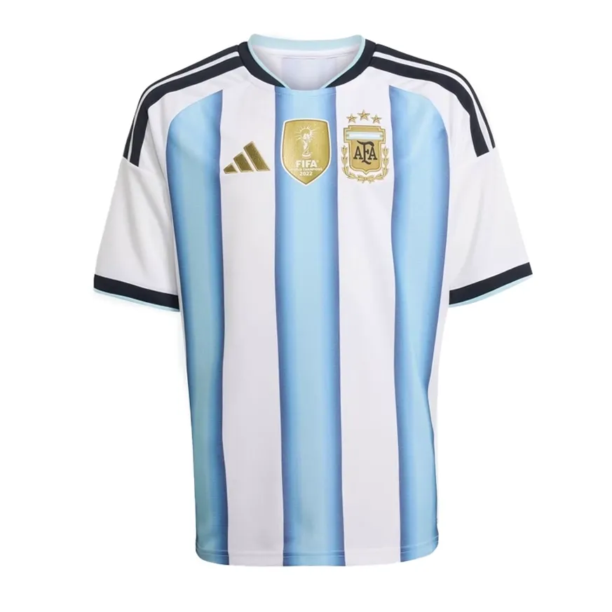 Camisa infantil da seleção Argentina Adidas, azul com listras brancas e escudo no peito